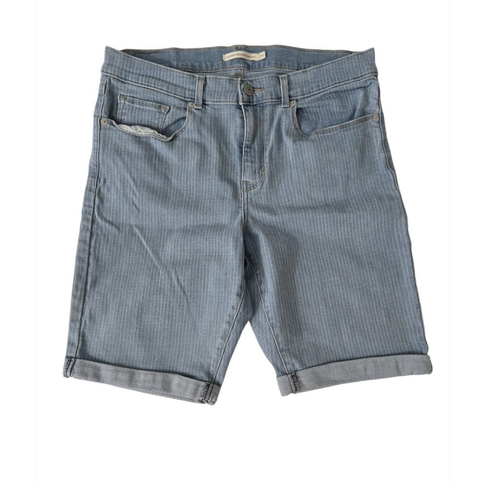 Levi's Classic Bermuda Shorts Women's Size 31 Light Wash Blue Striped Denim...